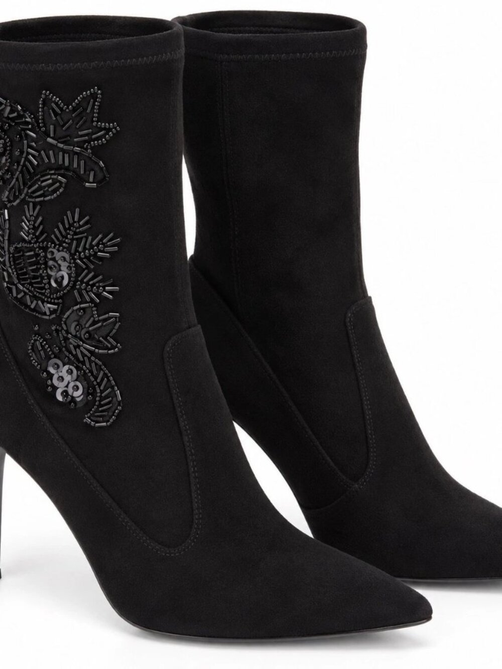 Nina Dorella Black Beaded Stiletto Heel Ankle Boots Sz 40 EU Sz 9.5 US